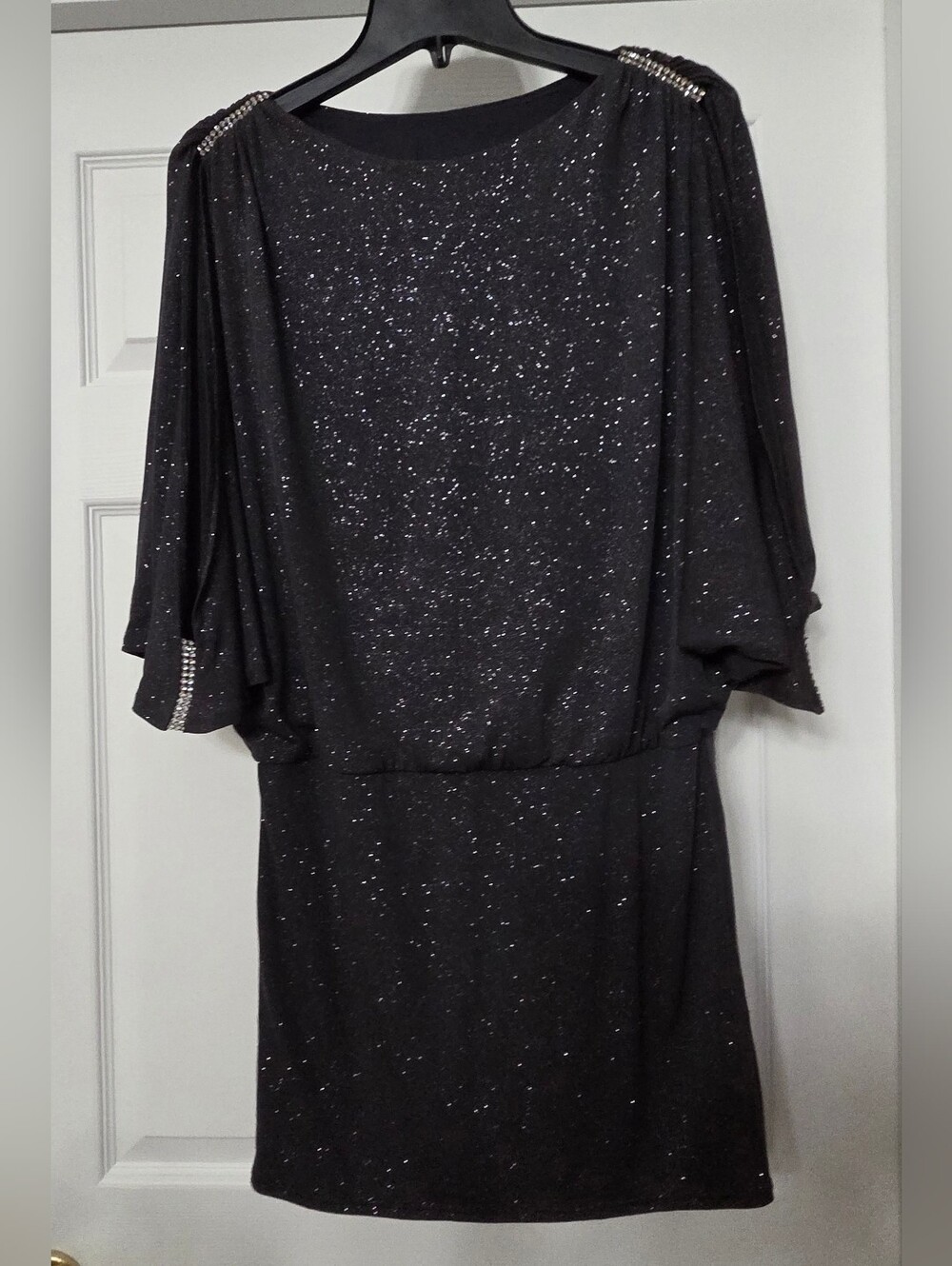 Betsy & Adam Black Sparkle Split-Sleeve Cocktail Dress Size 4 - Picture 2 of 14